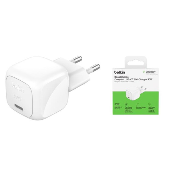 Зарядний пристрій мережевий Belkin 30Вт USB-С PD PPS, білий
