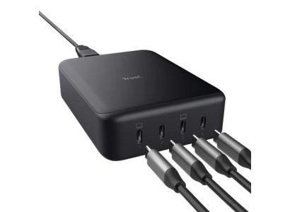 Зарядний пристрій мережевий Trust Maxo 240Вт,GaN, 4xUSB-C,PD, чорний