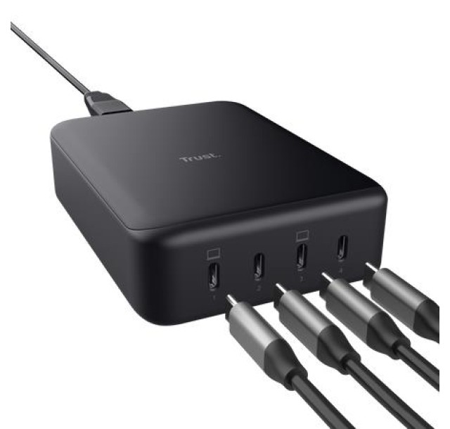Зарядний пристрій мережевий Trust Maxo 240Вт,GaN, 4xUSB-C,PD, чорний