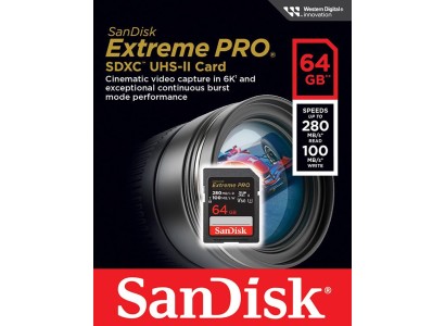 Карта пам'яті SanDisk SD   64GB C10 UHS-II U3 R280/W100MB/s Extreme Pro V60