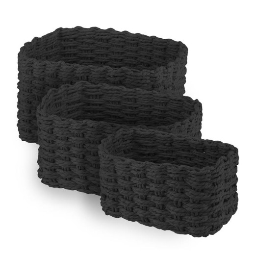 Набір кошиків плетених для зберігання Ardesto Prestigio (3.3/2.2/1.4л), 3 предмети, паперовий шпагат, чорний