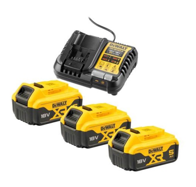 Набір акумулятора та зарядного пристрою DeWalt XR Li-Ion 10.8В/12В/18В/54В 18В акб 3х5А·год 4А 0.5кг