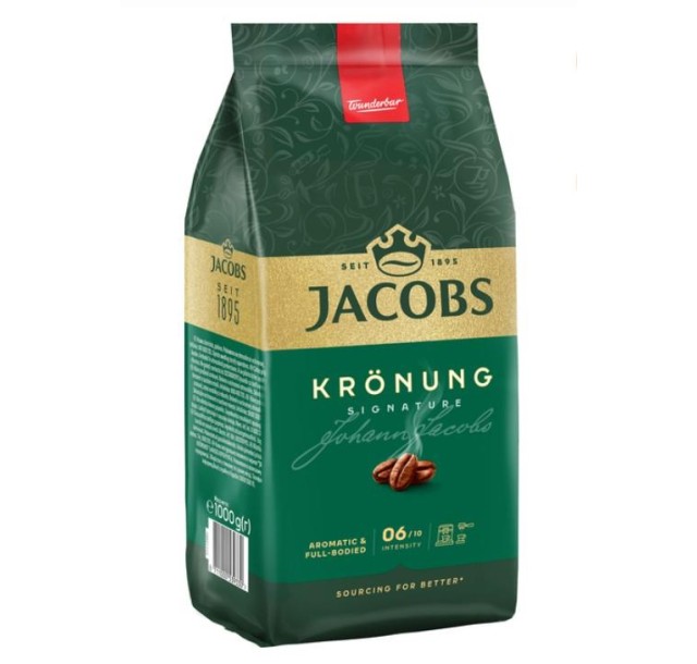 Кава Jacobs  зерна, 1000г, Kronung , купаж арабіка/робуста