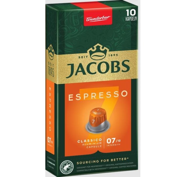 Кава Jacobs  капсули, Espresso Classico, купаж арабіка/робуста, 10шт, Nespresso