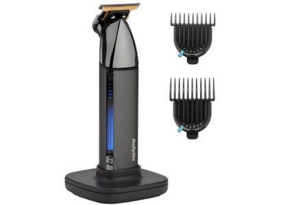 Тример Babyliss Super-X Metal Black Edition, для вусів та бороди, акум., насадок-2, кейс, підставка, сталь, чорно-сірий