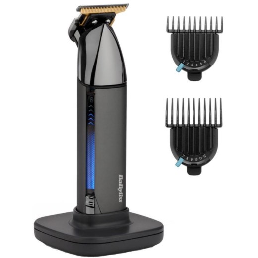 Тример Babyliss Super-X Metal Black Edition, для вусів та бороди, акум., насадок-2, кейс, підставка, сталь, чорно-сірий