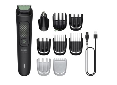 Тример Philips All-in-One Trimmer 3000 Series, для обличчя, голови, тіла, акум., насадок-9, сталь, чорний