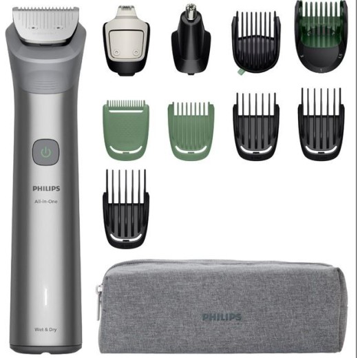 Тример Philips Series 5000, для обличчя, голови, тіла, акум., насадок-9, сталь, сірий