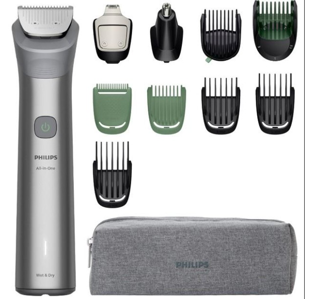 Тример Philips Series 5000, для обличчя, голови, тіла, акум., насадок-9, сталь, сірий