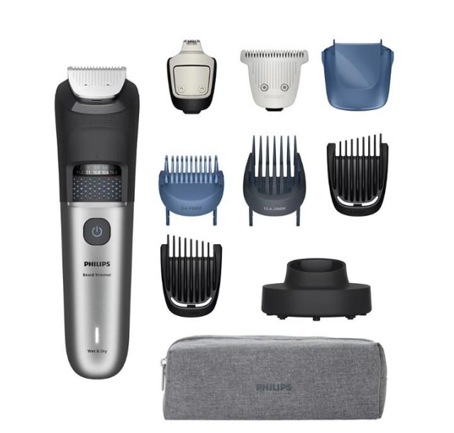 Тример Philips Series 7000, для бороди і вусів, акум., сталь, чорно-сріблястий