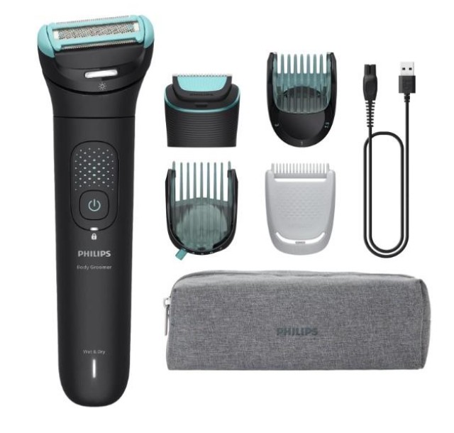 Тример Philips Series 7000, для тіла та інтимних зон, акум., насадок-5, сталь, чорний