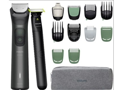 Тример Philips Series 9000, для обличчя, голови, тіла, акум., насадок-15, OneBlade в компл., сталь, сірий