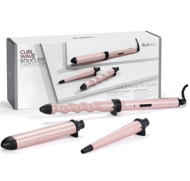 Мультистайлер Babyliss Curl & Wave Trio Styler, 58Вт, темп.режимов-2, 180°C, 210°C , термо килимок, рукавиця, кераміка, чорно-рожевий