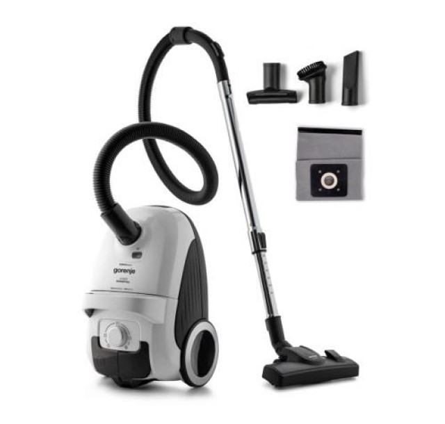 Пилосос Gorenje мішковий, 800Вт, 3л, вага-6.5кг, HEPA, індикатор, телескоп, білий