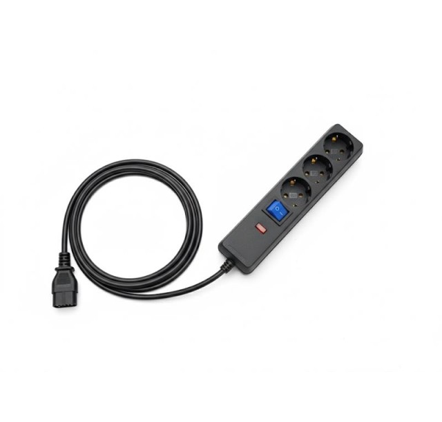 Подовжувач мережевий 2E 3xТип F, 1xC14, 3x1мм кв, 10A, 1м, чорний