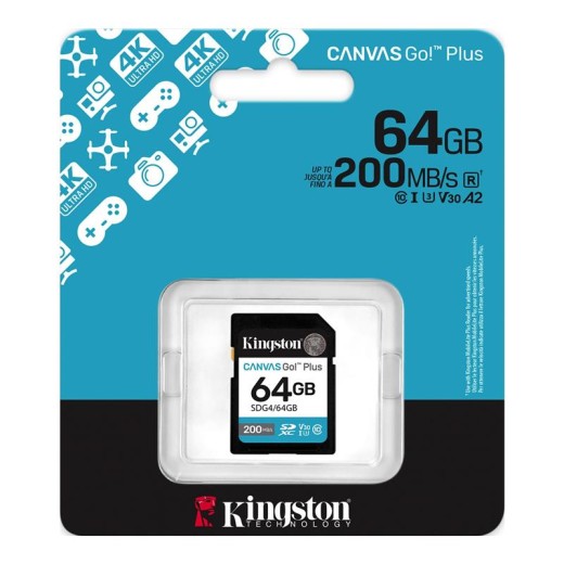 Карта пам'яті Kingston SD   64GB C10 UHS-I U3 V30 R200MB/s