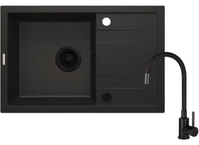 Набір для кухні Deante Corio, гранітна мийка з крилом + зміш. графіт