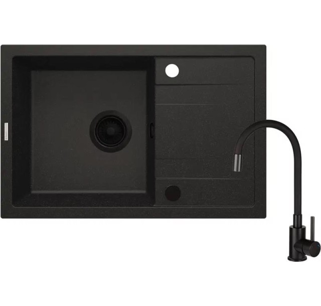 Набір для кухні Deante Corio, гранітна мийка з крилом + зміш. графіт