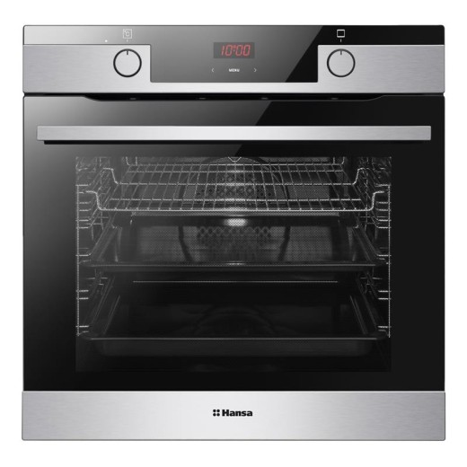 Духовка електр. Hansa, 60см, 77л, A,  гриль, емаль легкого очищення, диспл., нержавіюча сталь