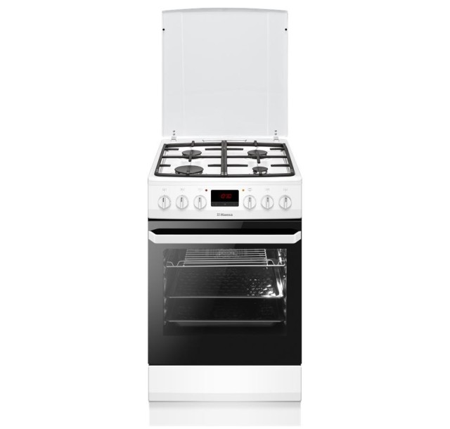 Плита Hansa комбінована, 50х60см, 62л, чавун, газ контр., дисплей, білий