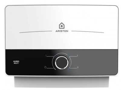 Водонагрівач електр. Ariston проточний AURES SM 7.7, 4,4л.хв, 7,7кВт, горизонтальний монтаж, мех. кер-ння, A, В'єтнам, біло-чорний