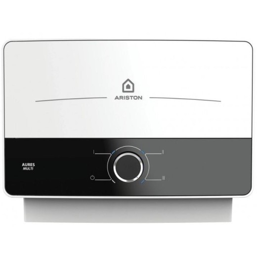 Водонагрівач електр. Ariston проточний AURES SM 7.7, 4,4л.хв, 7,7кВт, горизонтальний монтаж, мех. кер-ння, A, В'єтнам, біло-чорний