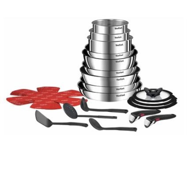 Набір посуду Tefal Ingenio Emotion, 22пр., нержавіюча сталь, скло, пластик, бакеліт, сріблястий