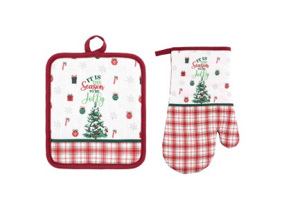 Набір прихваток для кухні Ardesto Christmas Tree 18х20см, 18х30см, 100% поліестер (верх), 100% бавовна (низ), зелений