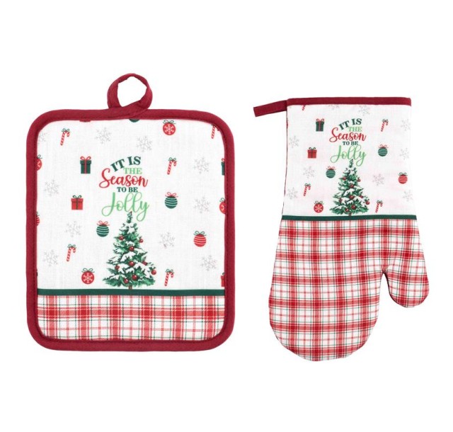 Набір прихваток для кухні Ardesto Christmas Tree 18х20см, 18х30см, 100% поліестер (верх), 100% бавовна (низ), зелений