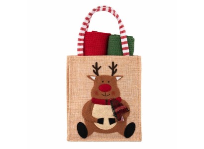 Подарунковий набір рушничків в мішечку Ardesto Christmas Deer 38х63см, 2шт, 100% бавовна, червоний, зелений