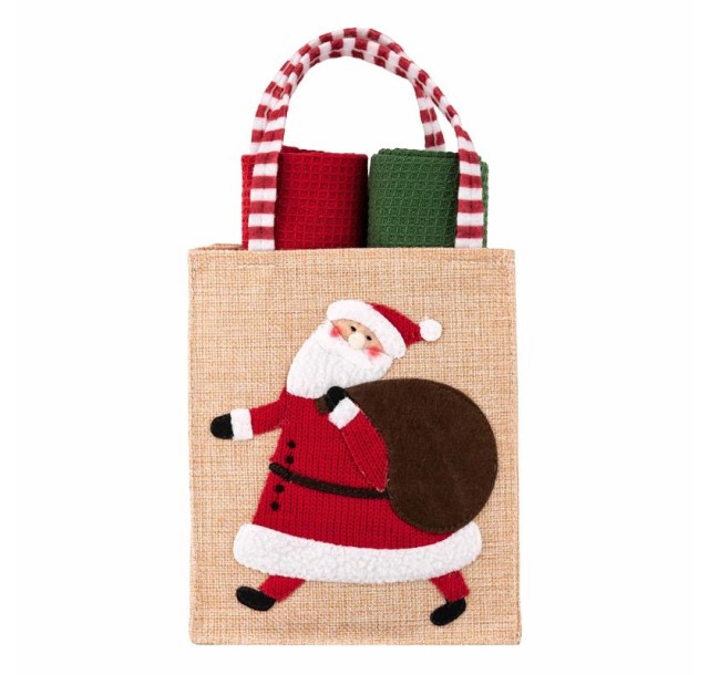 Подарунковий набір рушничків в мішечку Ardesto Christmas Santa 38х63см, 2шт, 100% бавовна, червоний, зелений