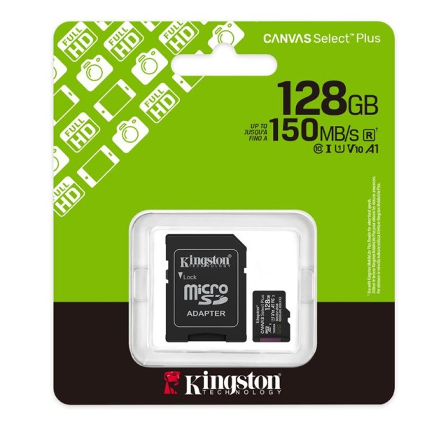 Карта пам'яті Kingston microSD  128GB C10 UHS-I A1 V10 R150MB/s + SD