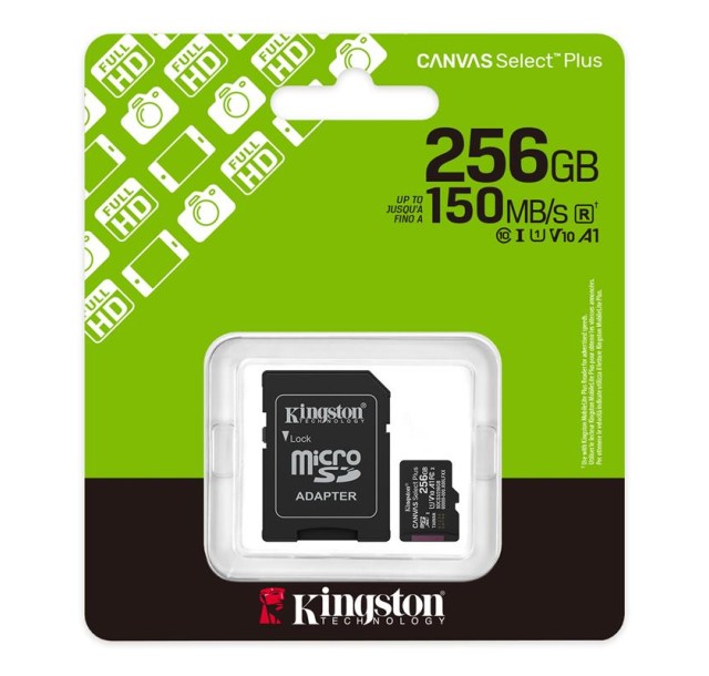 Карта пам'яті Kingston microSD  256GB C10 UHS-I A1 V10 R150MB/s + SD