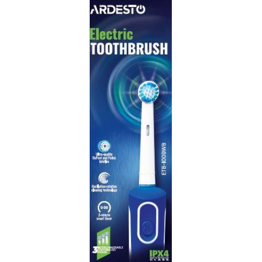 Щітка зубна електр. Ardesto, ETB-I009WB, 4,5т. колив/хв, насадок-3, IPX4, білий+синій