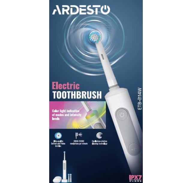 Щітка зубна електр. Ardesto, ETB-I114W, 10т. колив/хв, насадок-3, IPX7, білий